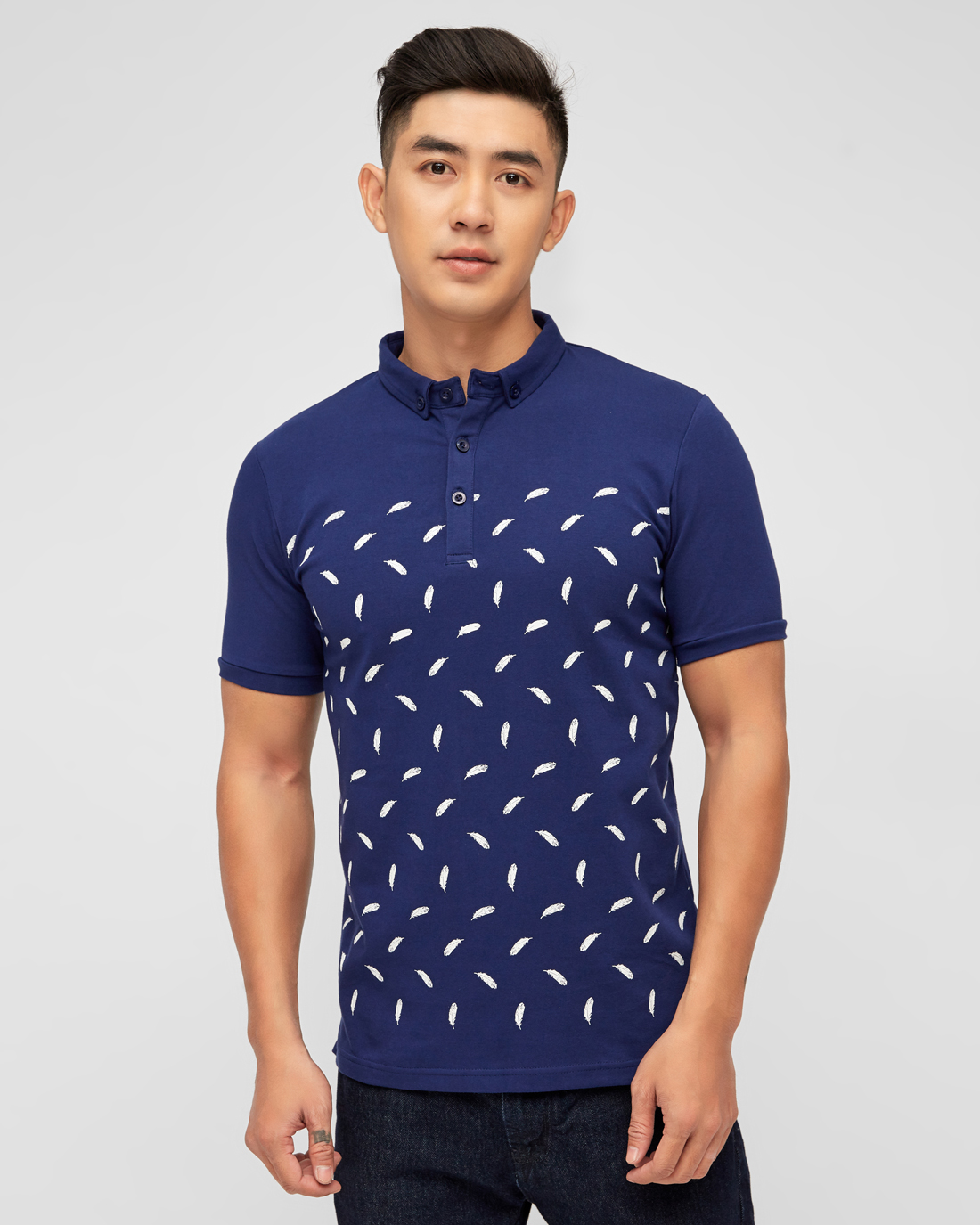 Áo thun nam cotton in họa tiết trắng tc361