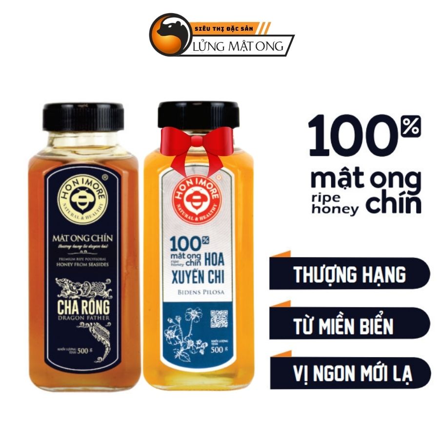 Mật ong chín Honimore Cha rồng chai 500g - Mật ong rừng nguyên chất 500g: tăng cường sức khỏe, ăn ngon, ngủ ngon, hỗ trợ cải thiện bệnh đau dạ dày, ho, khàn tiếng