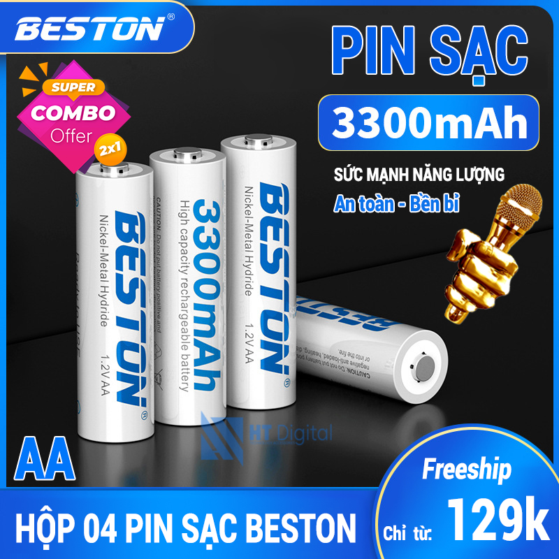 Pin Sạc AA Beston 3300mAh Cho Micro Karaoke loa, đồ chơi trẻ em, đồng hồ, thiết bị điện tử, đèn flash, pin máy ảnh, xe điều khiển, đèn pin siêu sáng, loa kẹo kéo, pin sạc dung lượng cao