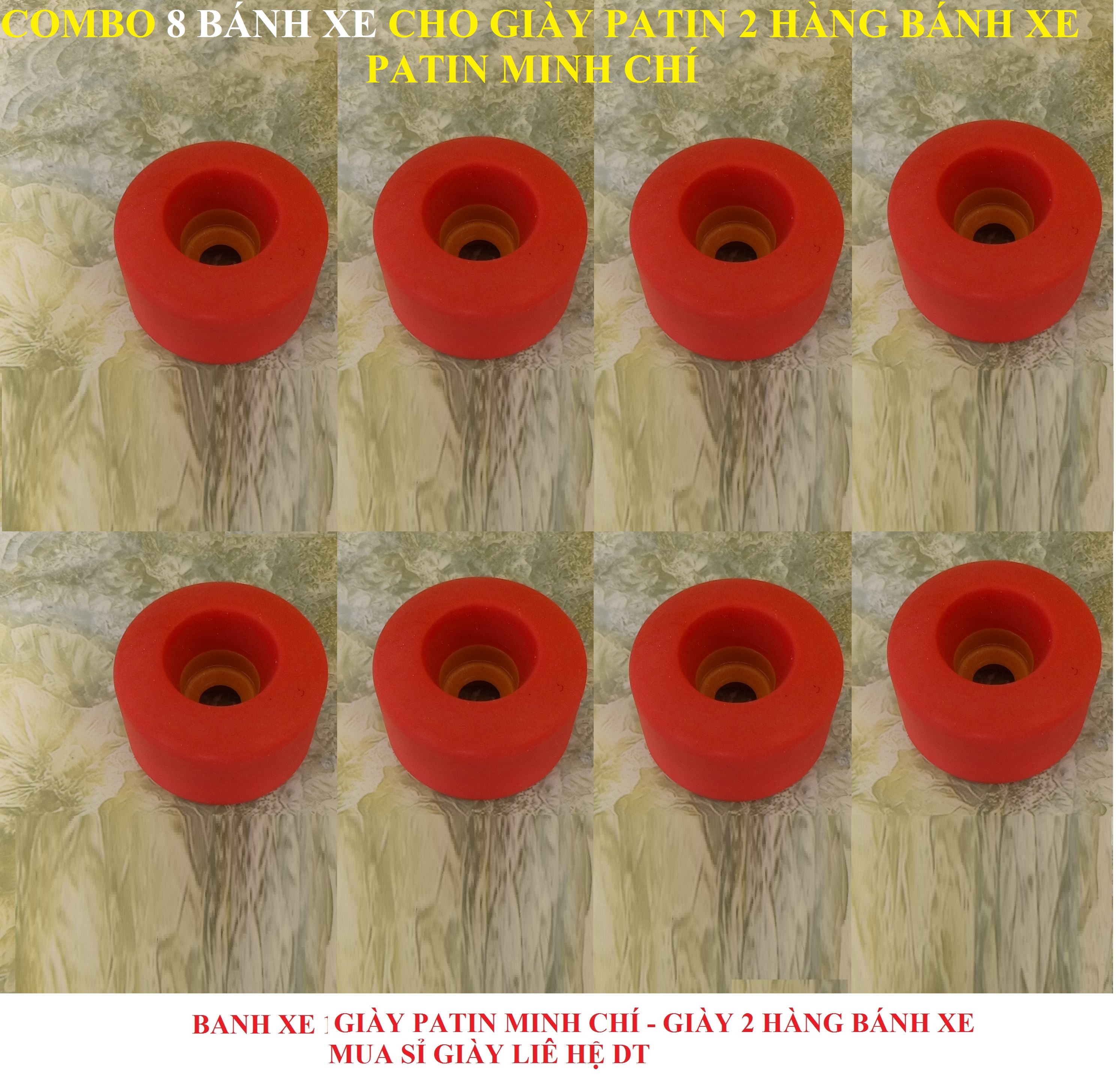 COMBO 8 Bánh xe patin màu đỏ Minh Chí dùng cho giày patin 2 hàng bánh xe