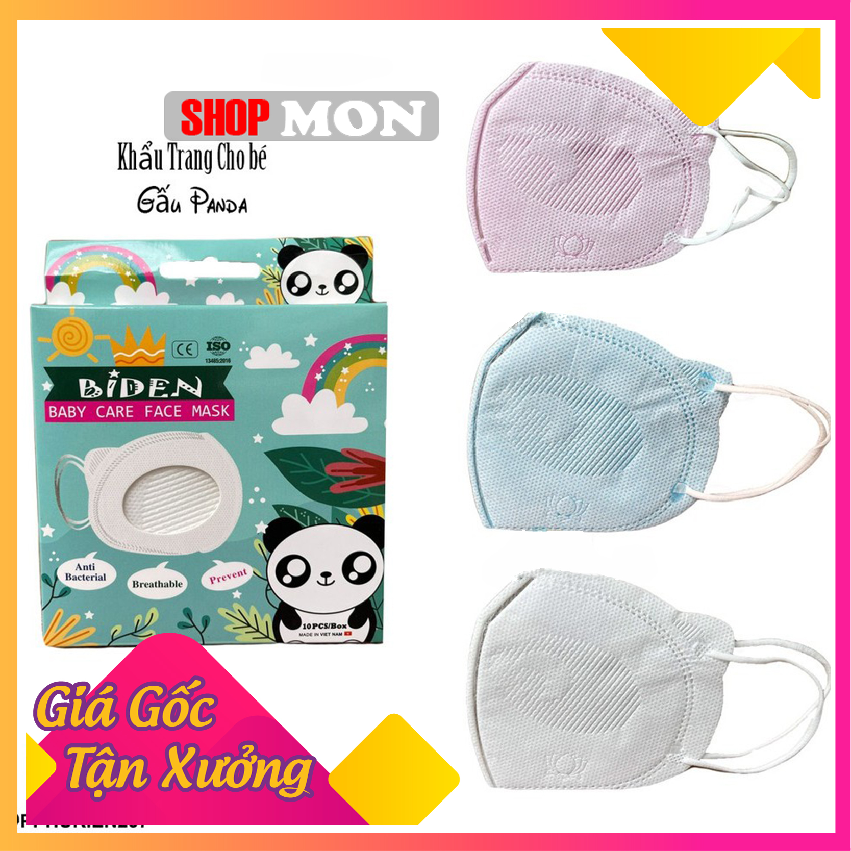 Khẩu trang trẻ em Gấu panda hàng công ty Cửu Long hộp 10 cái  (1 tuổi tới 6 tuổi)