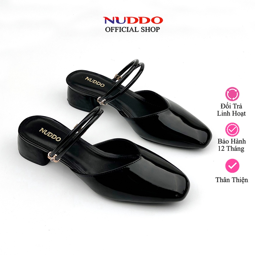 Giày sandal cao gót nữ 3 phân mũi vuông đế vuông bít mũi da bóng cao cấp