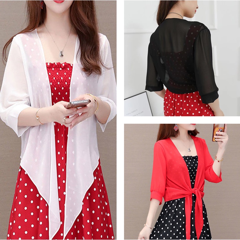 Áo Khoác cardigan Vải Voan Mỏng Tay Lỡ Màu Trơn Thời Trang Chất Lượng Cao