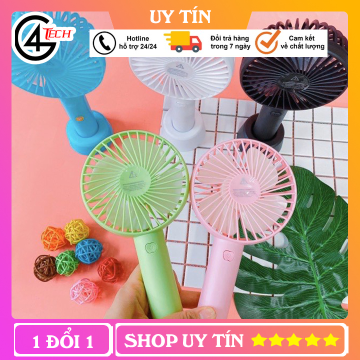 Quạt cầm tay mini tích điện có đế để bàn 3 tốc độ gió
