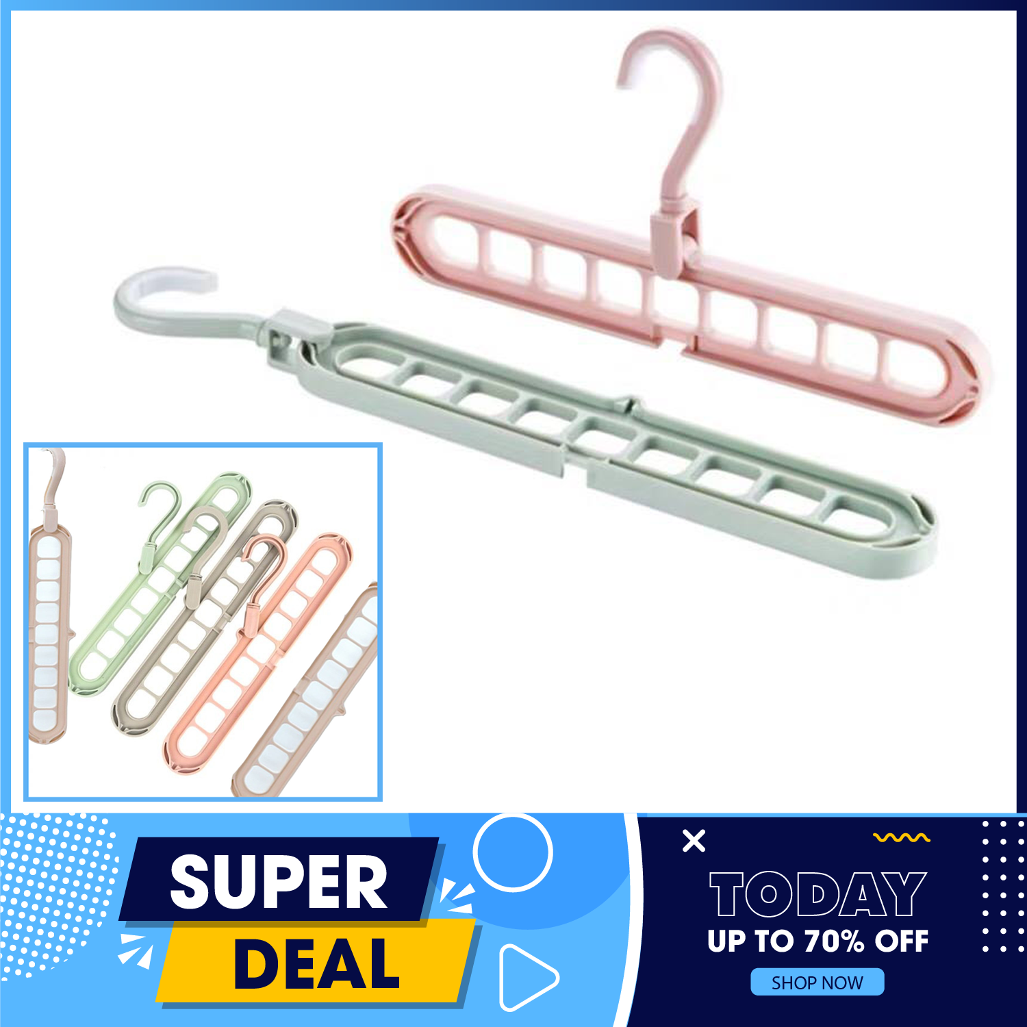 Móc treo quần áo - Móc treo quần áo đa năng - SET Móc treo quần áo - Móc treo quần áo 9 LỖ tiện dụng-Móc quần áo đa chức năng - Giao màu ngẫu nhiên