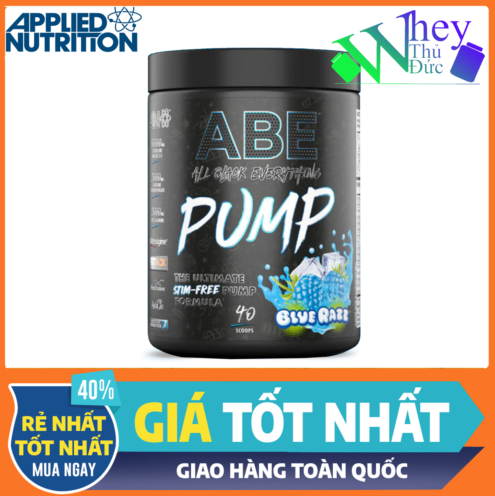 Abe pump stim free applied nutrition 40 scoops 500g vị blue razz - pre workout tăng sức mạnh sức bền