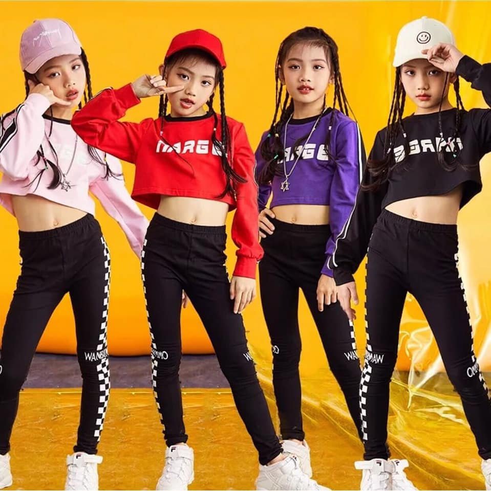 [HCM]Bộ thun bé gái áo croptop tay dài năng động 19-45Kg - Nhiều màu