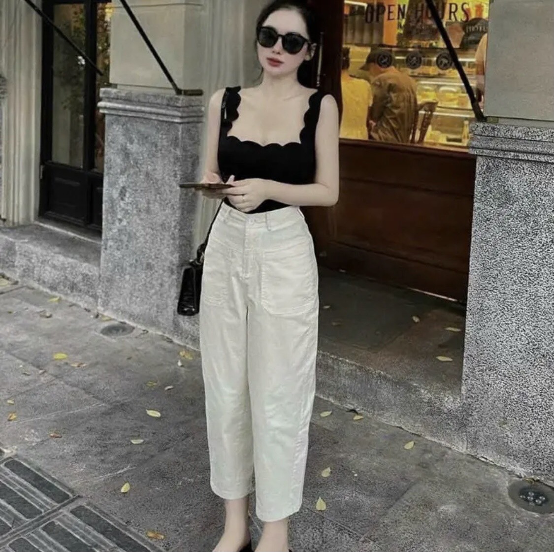 Quần thô kaki dáng baggy cạp khoá trước 1 cúc túi ngang