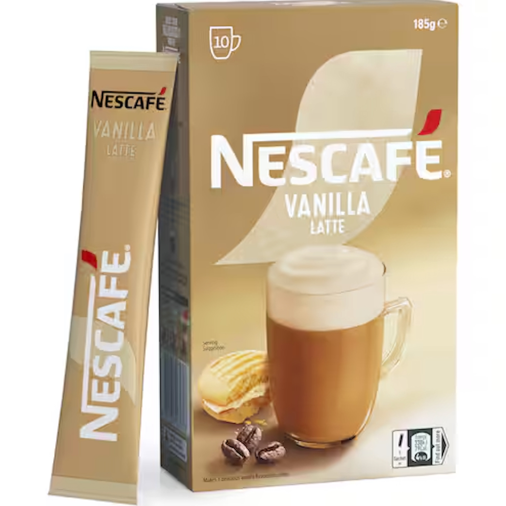 HỘP 10 GÓI CAFE Nescafe Coffee Sachets, Capuchino - Caramel - Hazelnut - Mocha - Vanilla - Irish Cream Latte - Cappuccino Decaf / Strong / Skim