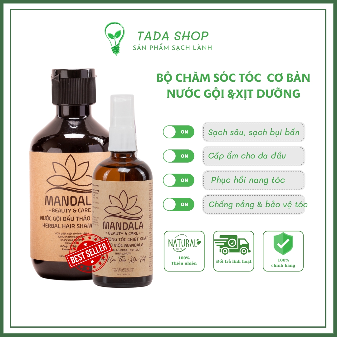 Combo Gội Xả Mandala Chiết Xuất Thiên Nhiên Sạch Gàu Dưỡng Tóc Mềm Mượt Chăm Sóc Tóc Hư Tổn - tadashop