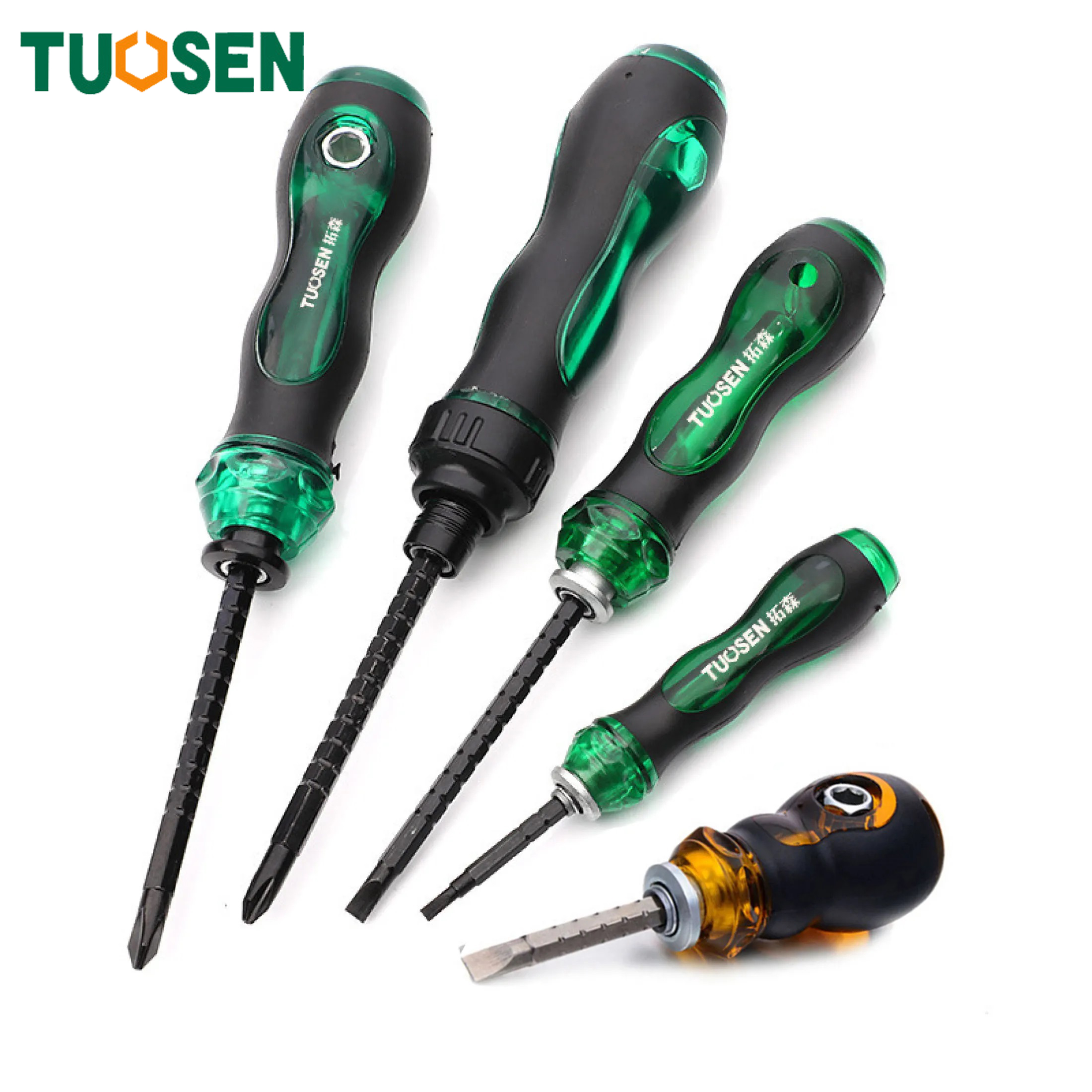 Bộ 5 chiếc tovit Tuốc nơ vít tô vít, Bộ tua vít 2 đầu (+ và -) (3inch, 5inch, 6inch) - có từ tính, có chốt đảo chiều, Chính hãng Tuosen