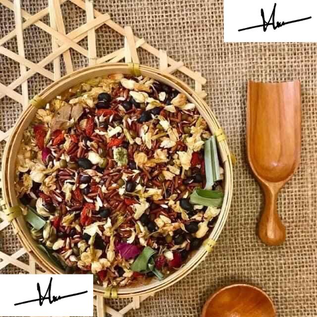 1kg trà thảo mộc gạo lứt đậu đen hoa nhài lá sen rang sẵn