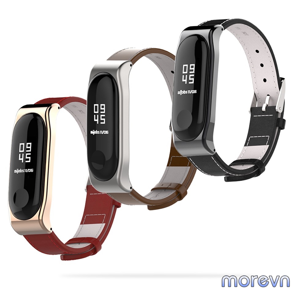 Dây đeo da bò Mi band 4, mi band 3 chính hãng Mijobs - dây đeo thay thế miband 4, miband 3 da bò mặt kim loại CLASSIC