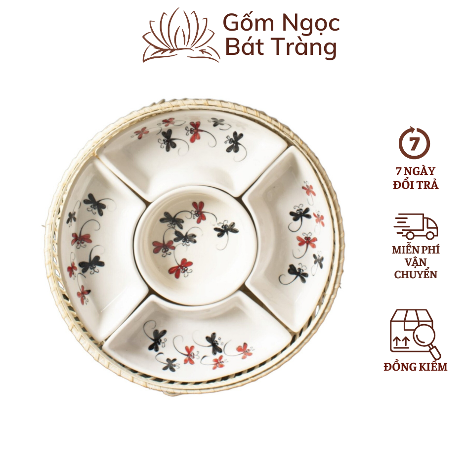 Bát khay mây gốm sứ bát tràng dùng bày mâm cúng thắp hương, đựng bánh kẹo đồ ăn chè cháo