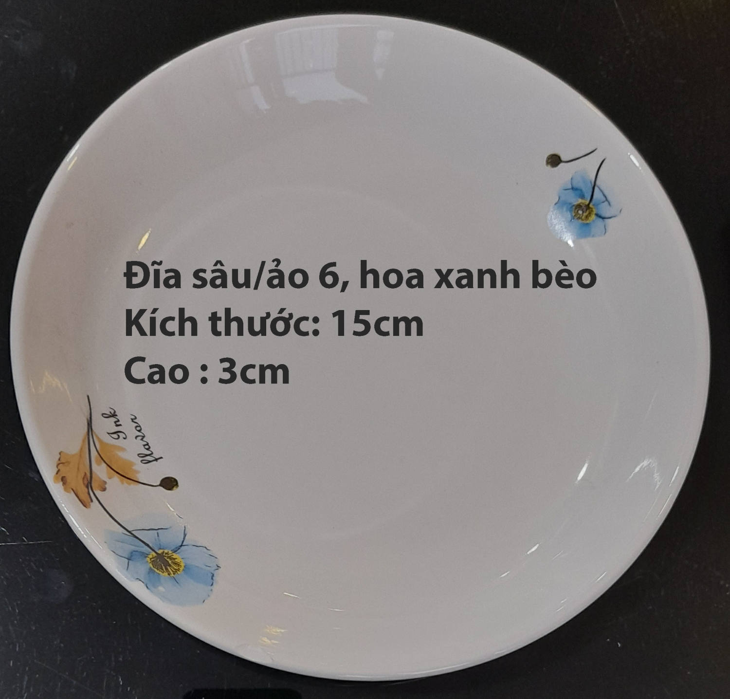 Bộ 5 cái đĩa sâu/ảo 6, đường kính 15cm, cao 3cm, hoa xanh bèo, đẹp, rẻ