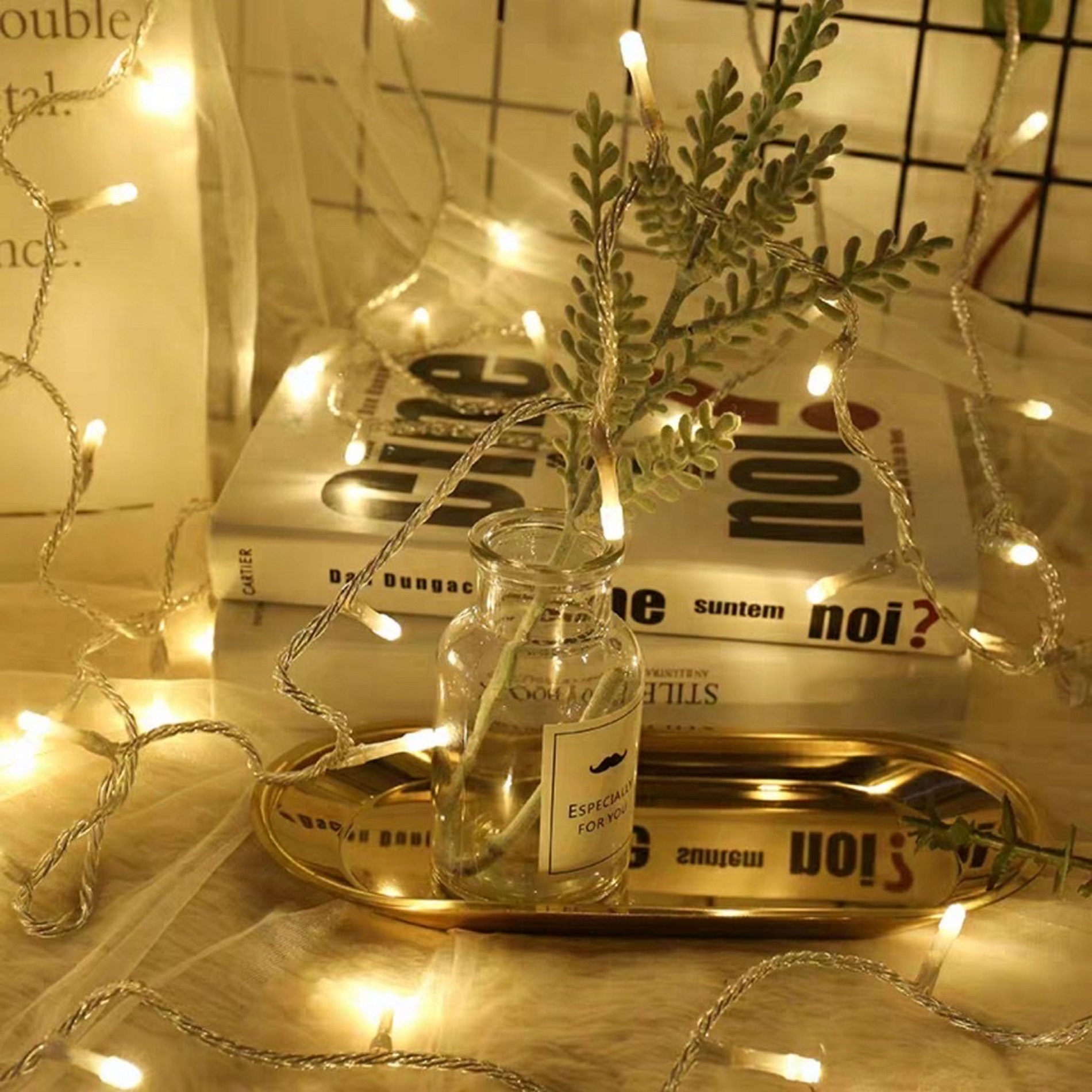 (Dùng Điện-Hàng loại tốt) Đèn Led Trang Trí Đom Đóm 10 Mét 100 Bóng Fairy Light Ánh Vàng Nắng Có Phích Nối