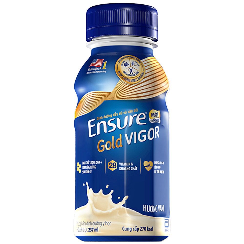 Sữa dinh dưỡng Ensure Gold Vigor 237ml - Sữa dinh dưỡng tăng cường sức khỏe trong 8 tuần, bổ sung dưỡng chất, lốc 6 lọ - Nemo.mart
