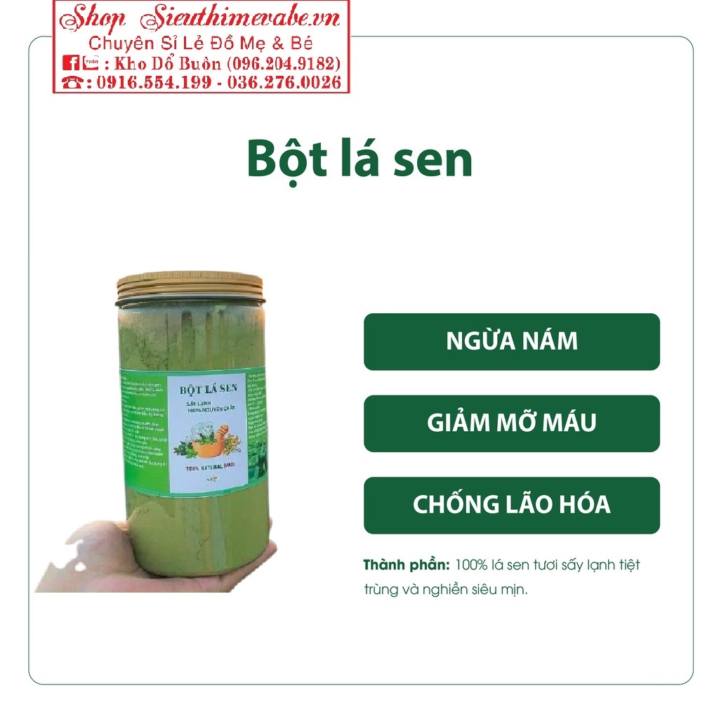Bột lá sen nguyên chất 100% sấy lạnh 500g