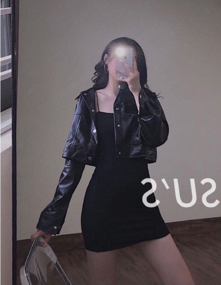Áo khoác da croptop basic, áo khoác da nữ phong cách cá tính trẻ trung năng động mặc đi chơi đi học đi làm b64