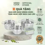 Bộ nồi Inox 5 đáy cao cấp Green Cook GCS232-T1 siêu bền sử dụng được trên bếp từ - Hàng chính hãng greencook