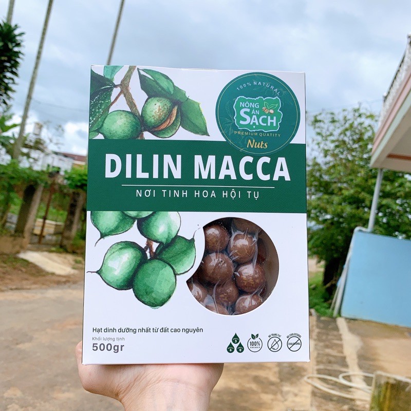 Hạt macca hữu cơ sấy nứt lâm đồng hộp giấy sang trọng 500g