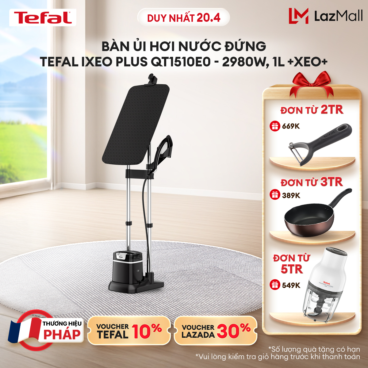 [NHẬP MÃ TEFALOFF30T4 GIẢM 30%] Bàn ủi hơi nước đứng Tefal IXEO Plus QT1510E0 - 2980W 1L