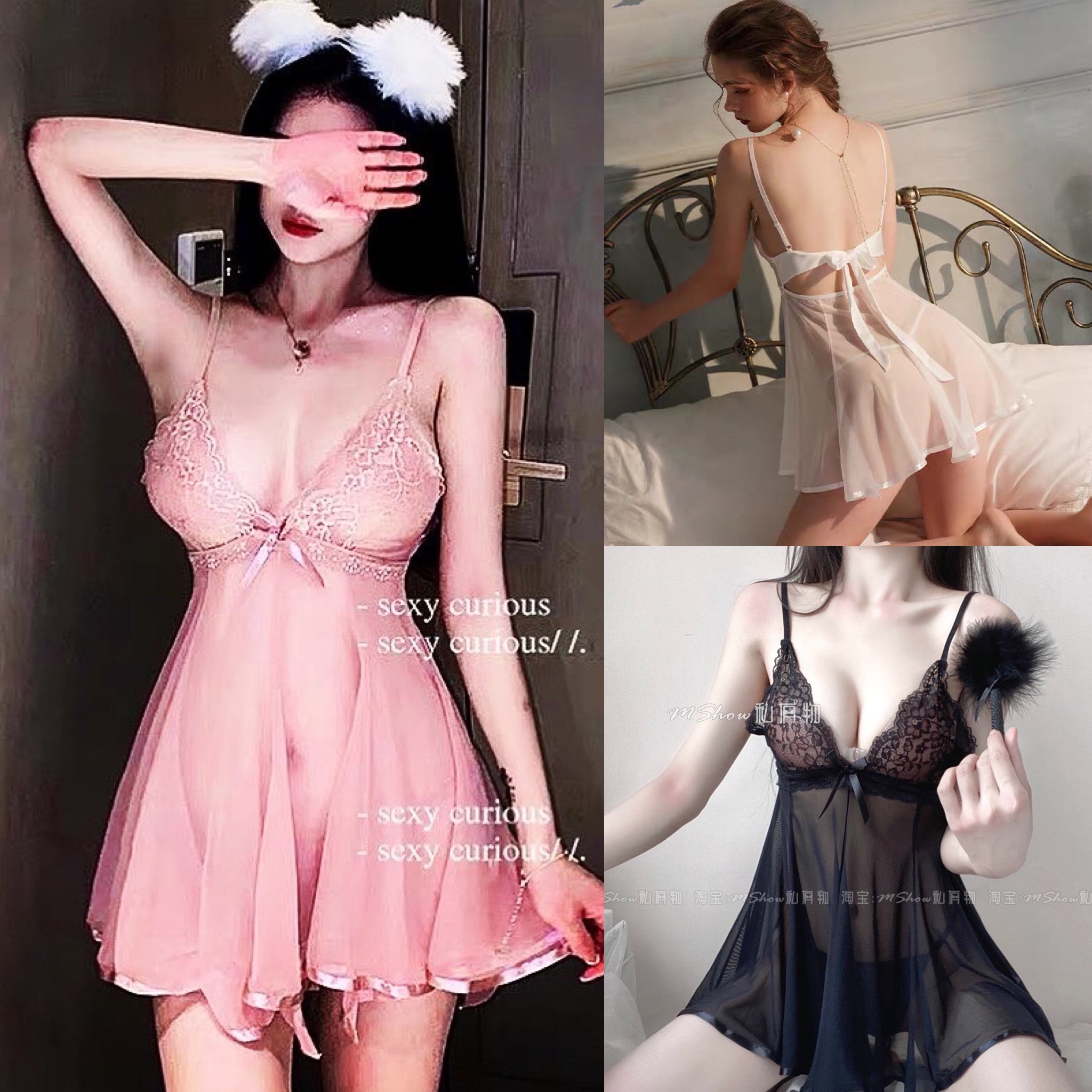 Váy ngủ ren sexy buộc dây lưng ngực nơ kinh điển