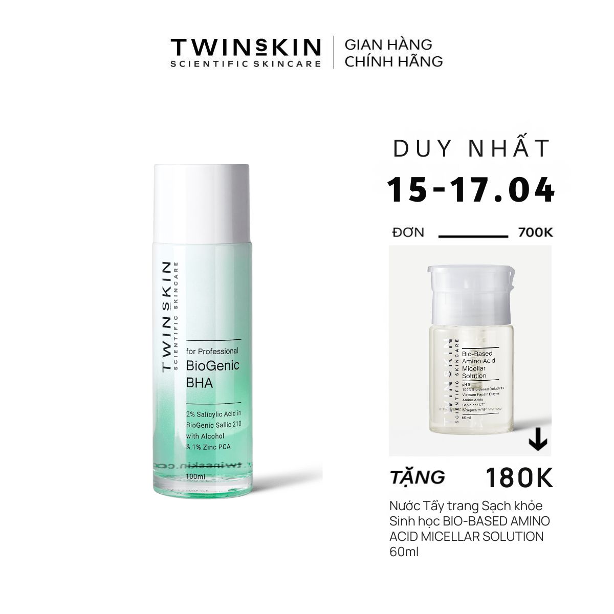 [Hoàn tiền 20%] [HCM]Biogenic BHA For Professional – Toner Thanh Tẩy Tế Bào Chết Giảm Mụn Thông Thoáng Lỗ Chân Lông Fullsize