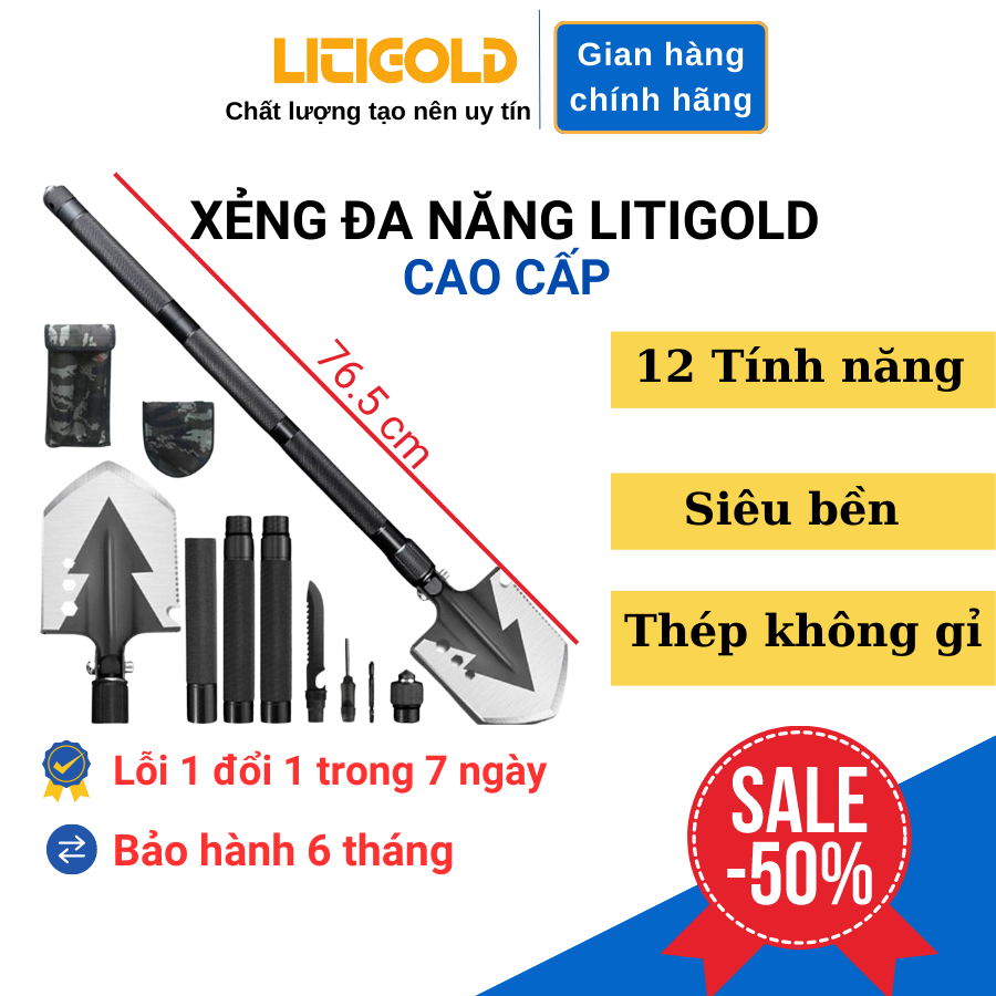 Xẻng quân dụng đa năng litigold ltg-1598 cao cấp - nhiều chức năng, làm từ thép không gỉ