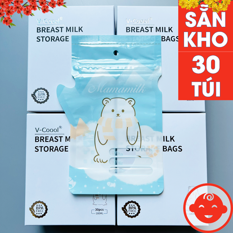Túi trữ sữa VCOOL CAO CẤP hộp 30 túi 180ml có vòi rót tiện lợi