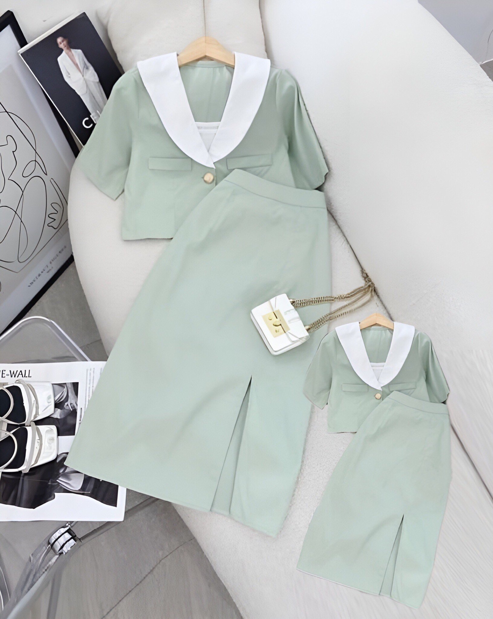 Set vest mẹ bé xẻ tà