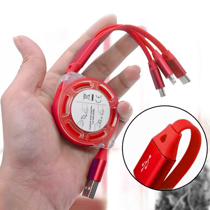Cáp Sạc 3 Đầu Dây Rút Tiện Lợi 3 in 1 - micro - type c - lightning-(ĐIỆN TỬ VÀ GIA DỤNG 10-10)