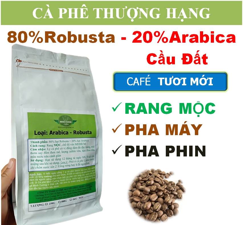 500gr cafe Robusta Đăk Lăk & Arabica Cà phê hạt rang MỘC pha Máy, pha Phin đều NGON - Cà phê Minh Cường
