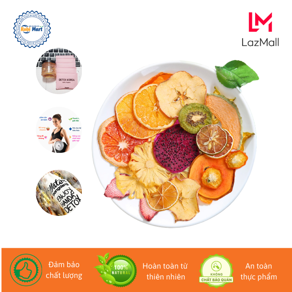   MUA 1 TẶNG 3  Set 40 gói trà detox hoa quả sấy lạnh giảm cân Robi Mart - Tặng bình thủy tinh 300ml mật ong đường 