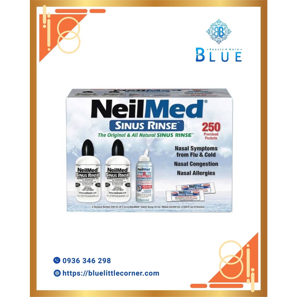 Bộ sản phẩm nước muối rửa mũi Neilmed Sinus Rinse 250 gói