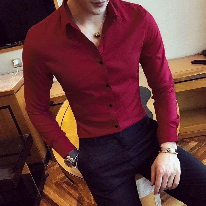 [HCM]ÁO SƠ MI NAM TAY DÀI MÀU ĐỎ ĐÔ VẢI MỀM MỊN THOÁNG MÁT SIZE M-6XL TỪ 40-90KG