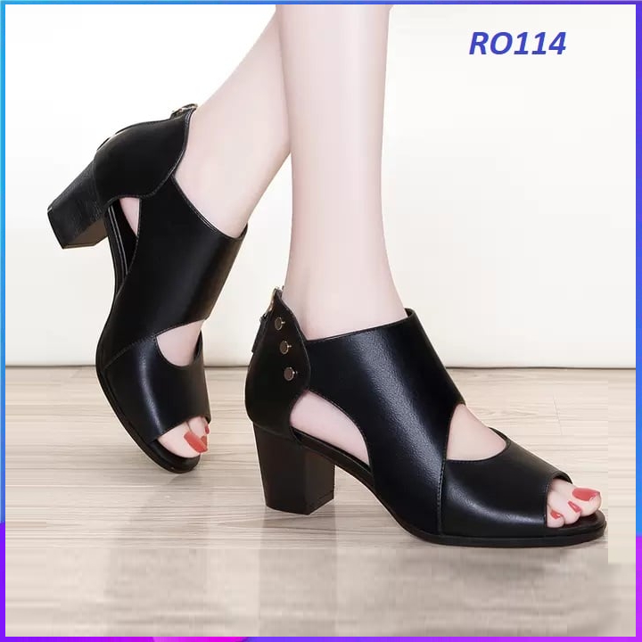 Giày boot nữ cổ thấp 7cm hàng hiệu rosata hai màu đen nâu phong cách hàn quốc ro114