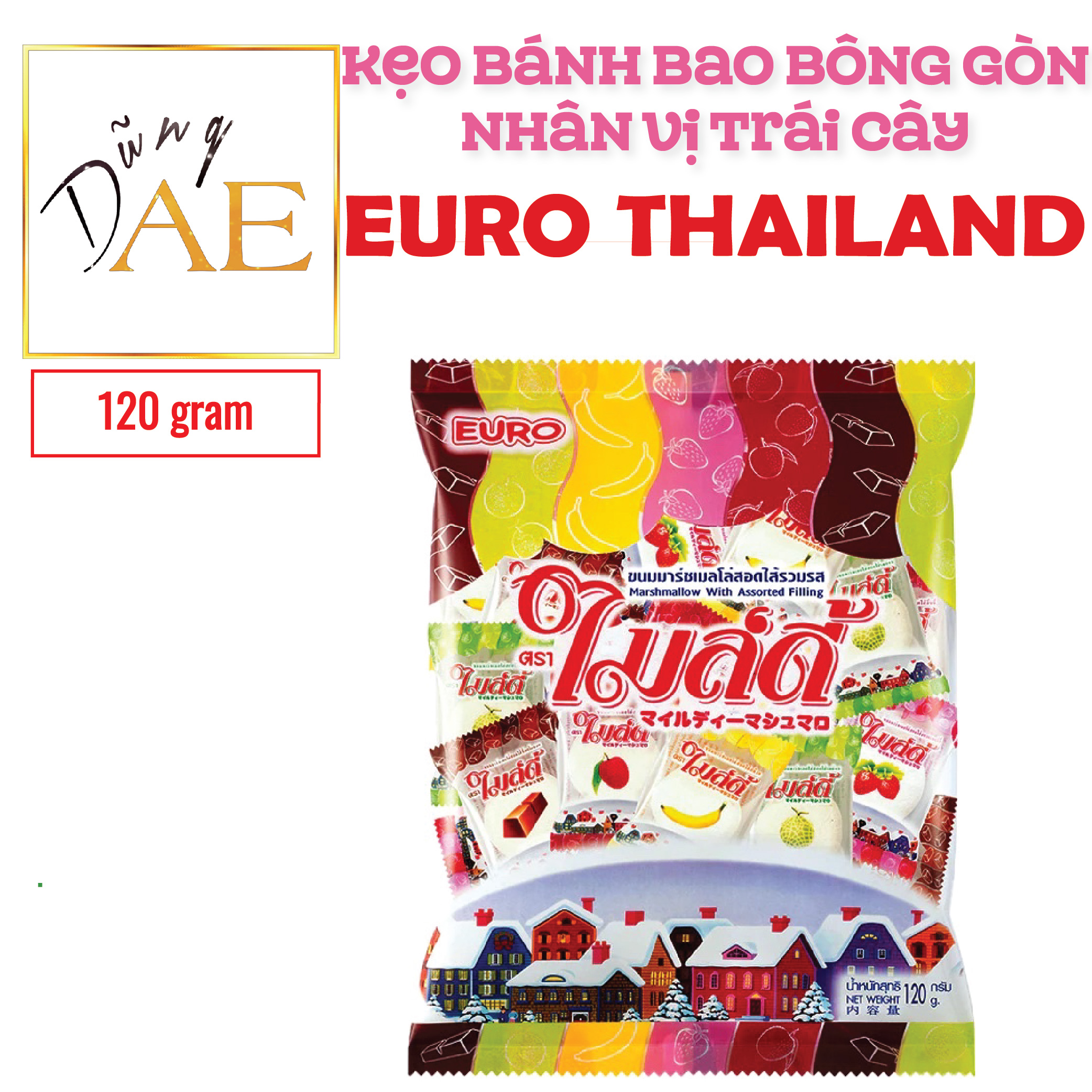 Kẹo Bánh Bao Bông Gòn Marshmallow With Assorted Filling Euro Thái Lan 120G