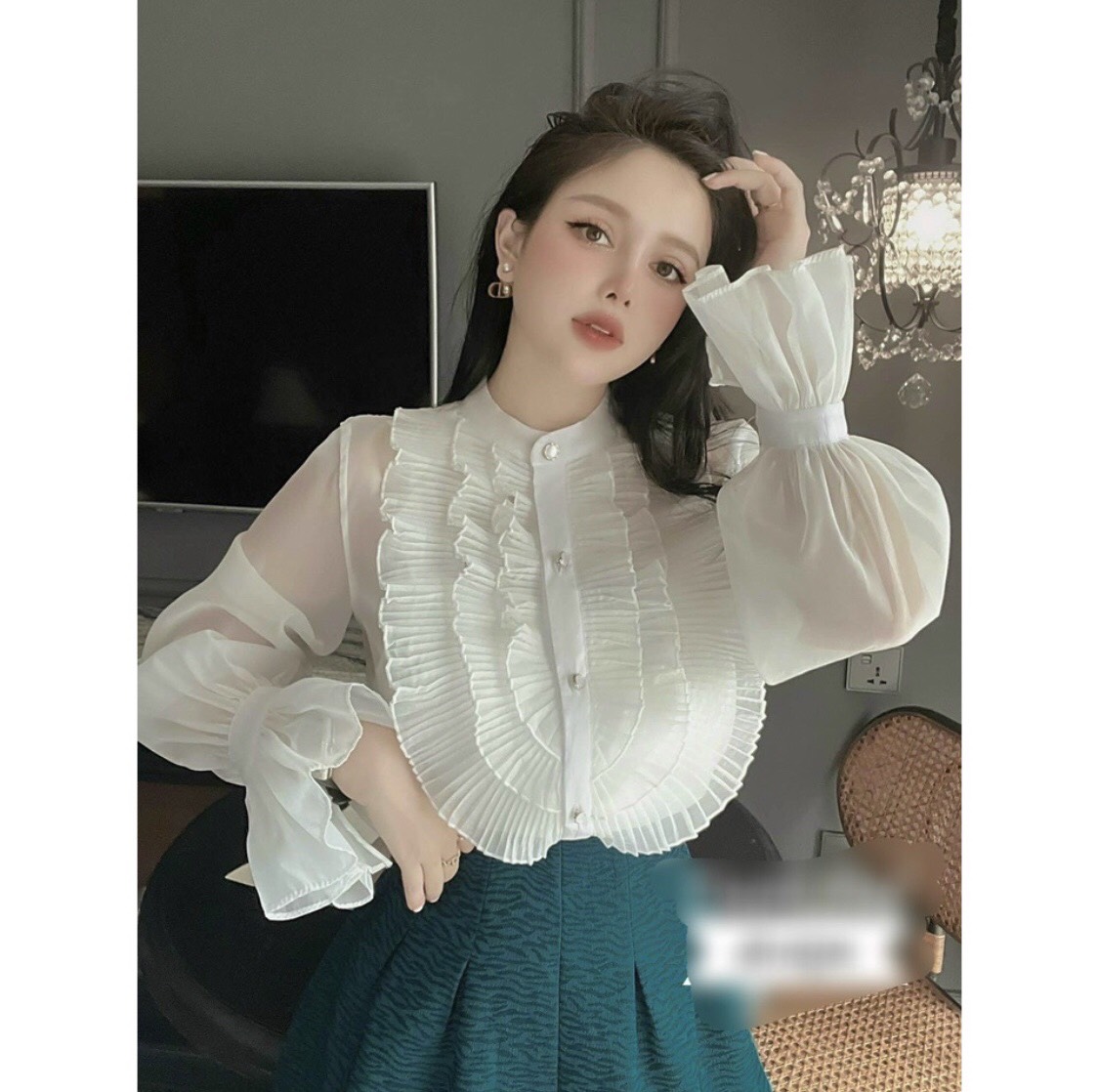 Áo sơ mi nữ- áo sơ mi nữ phối bèo mặc đi học đi làm ht_358