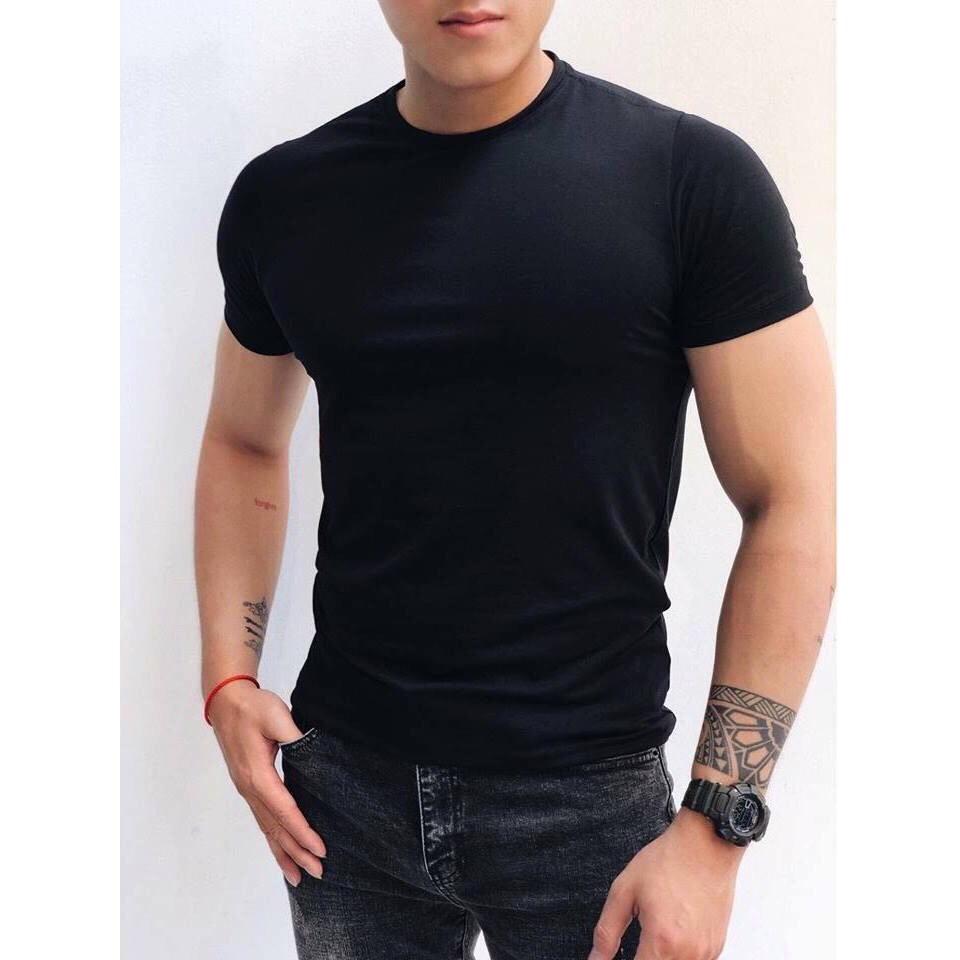 Áo phông nam trơn cổ tròn, áo thun nam chất cotton siêu mát màu ĐEN