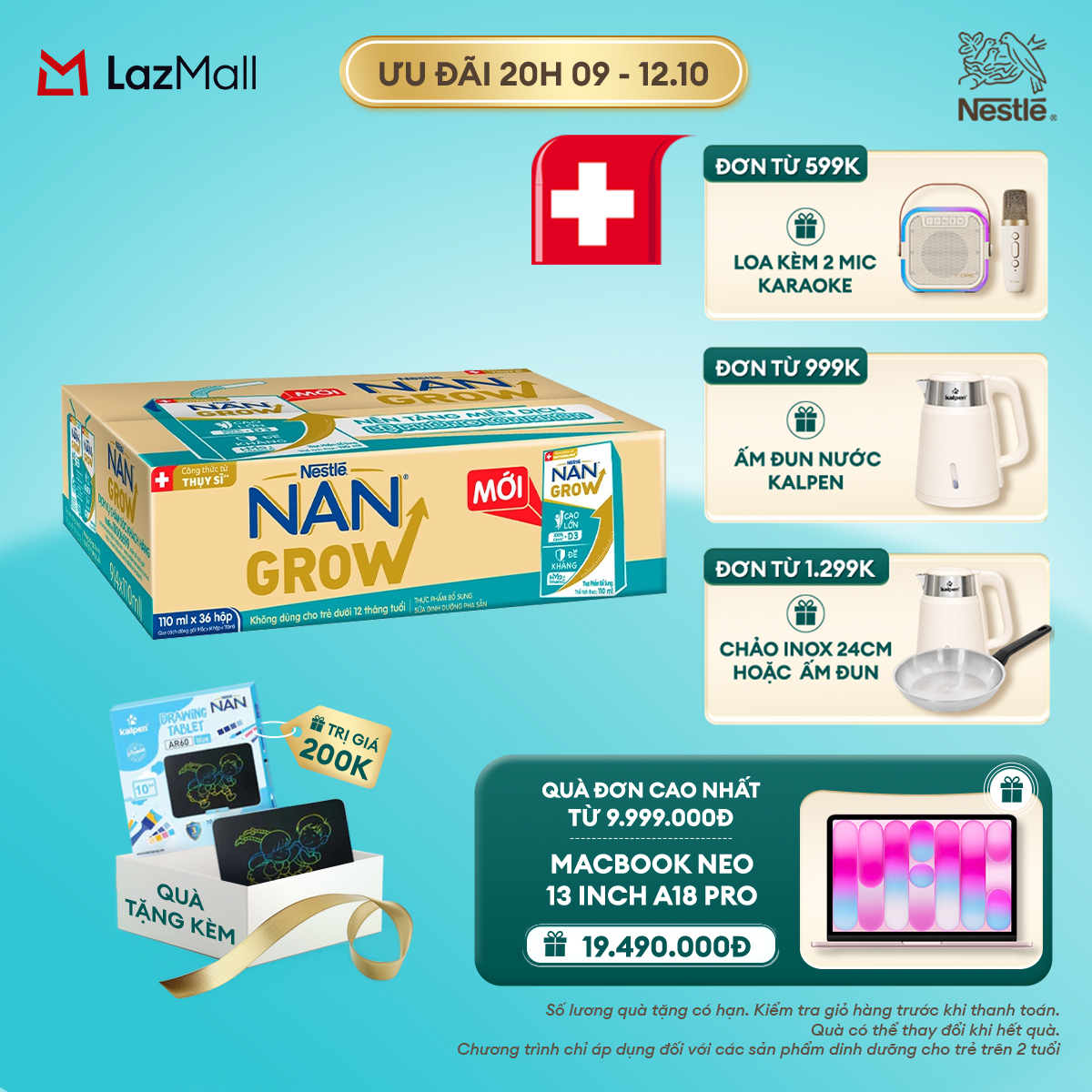 [CHỈ 20h 9-12.10 QT ĐƠN 599K/999K/1299K] [Tặng Bảng viết LCD Kalpen] Sữa Pha Sẵn Nestlé NANGROW Cho Trẻ Từ 1 Tuổi, Công Thức Thụy Sĩ Giúp Bé Cao Lớn Vượt Trội, Thùng (36 Hộp x 110ml)