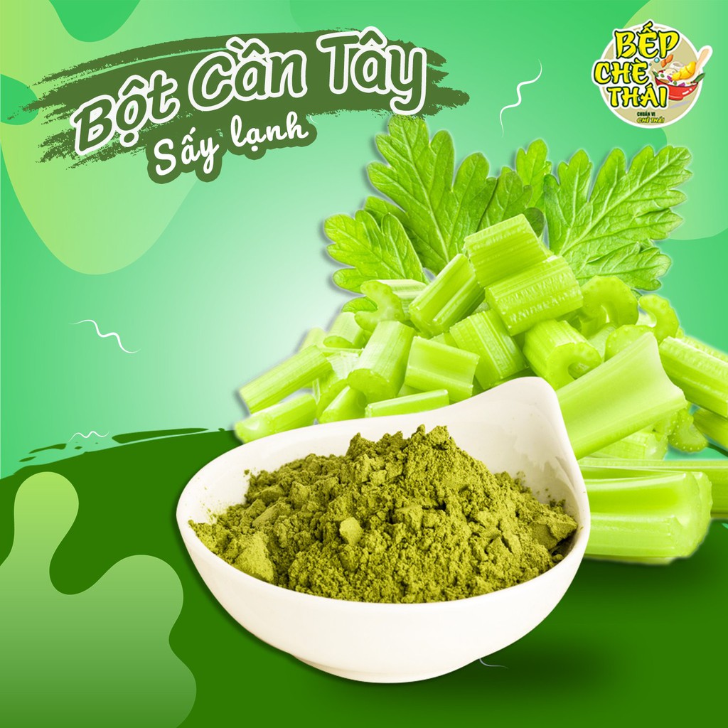 Bột cần tây sấy lạnh nguyên chất 100% 100gram - bếp chè thái - bột cần tây giảm cân, đẹp da, trị mụn. detox