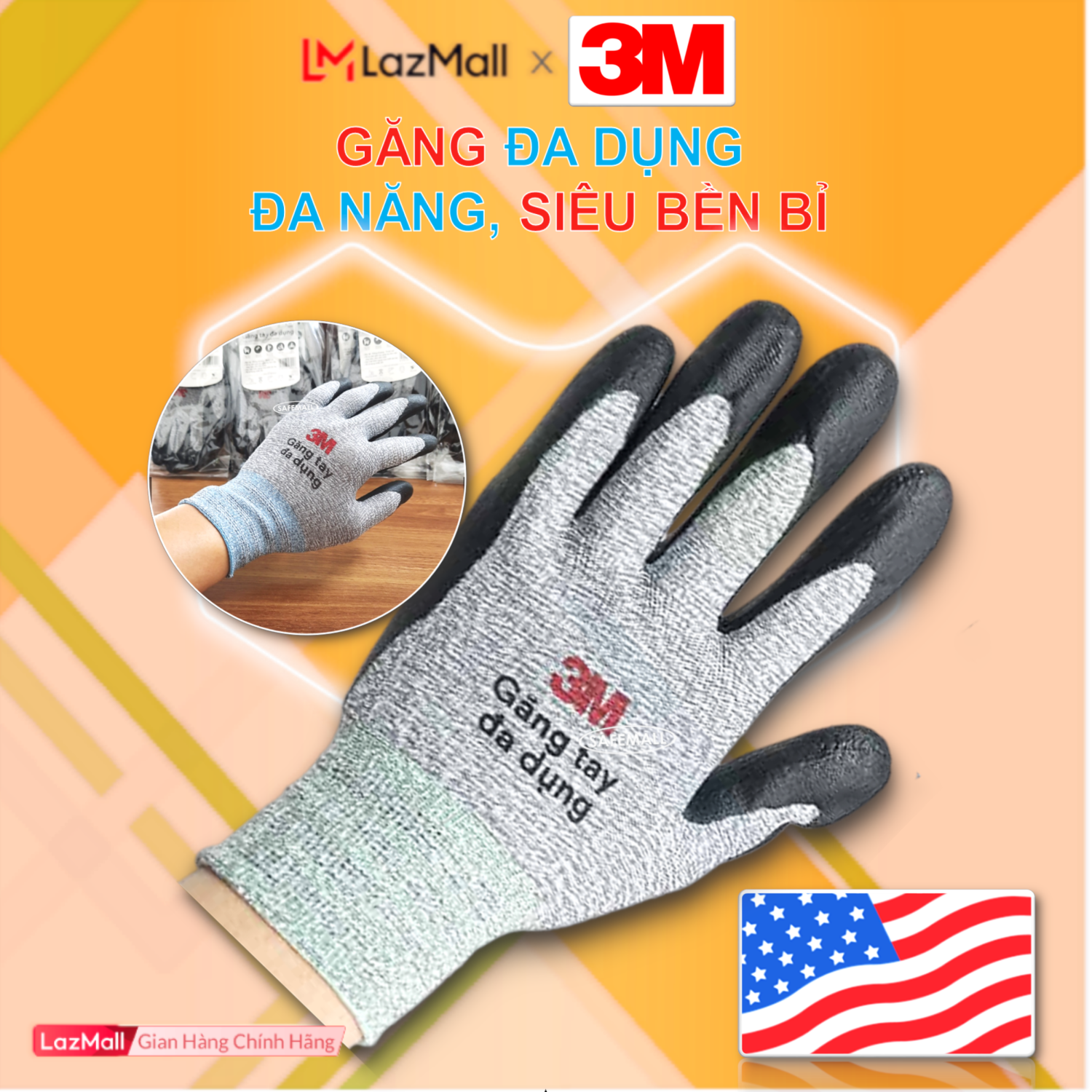 Combo 2 pairs 3m multifunctional gloves high precision portable flexible wrist grip, safemall/safety Mart official 3m multi-use anti-cut gloves premium non-slip training non-cut meshes & nbsp;