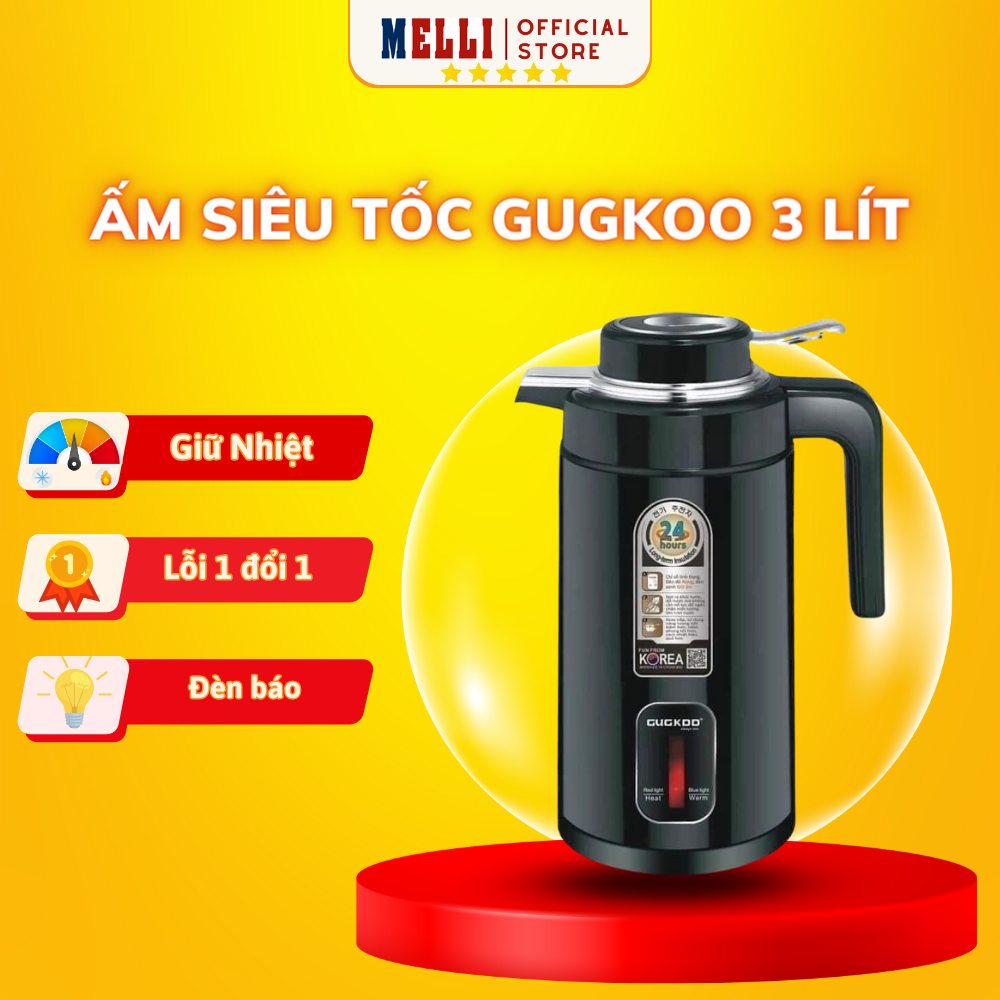 Ấm Siêu Tốc GUGKOO 2 Trong 1 Dung Tích 3L Công Suất Lớn 1500W Ấm Đun Nước Kiêm Bình Giữ Nhiệt Chất Liệu Cao Cấp