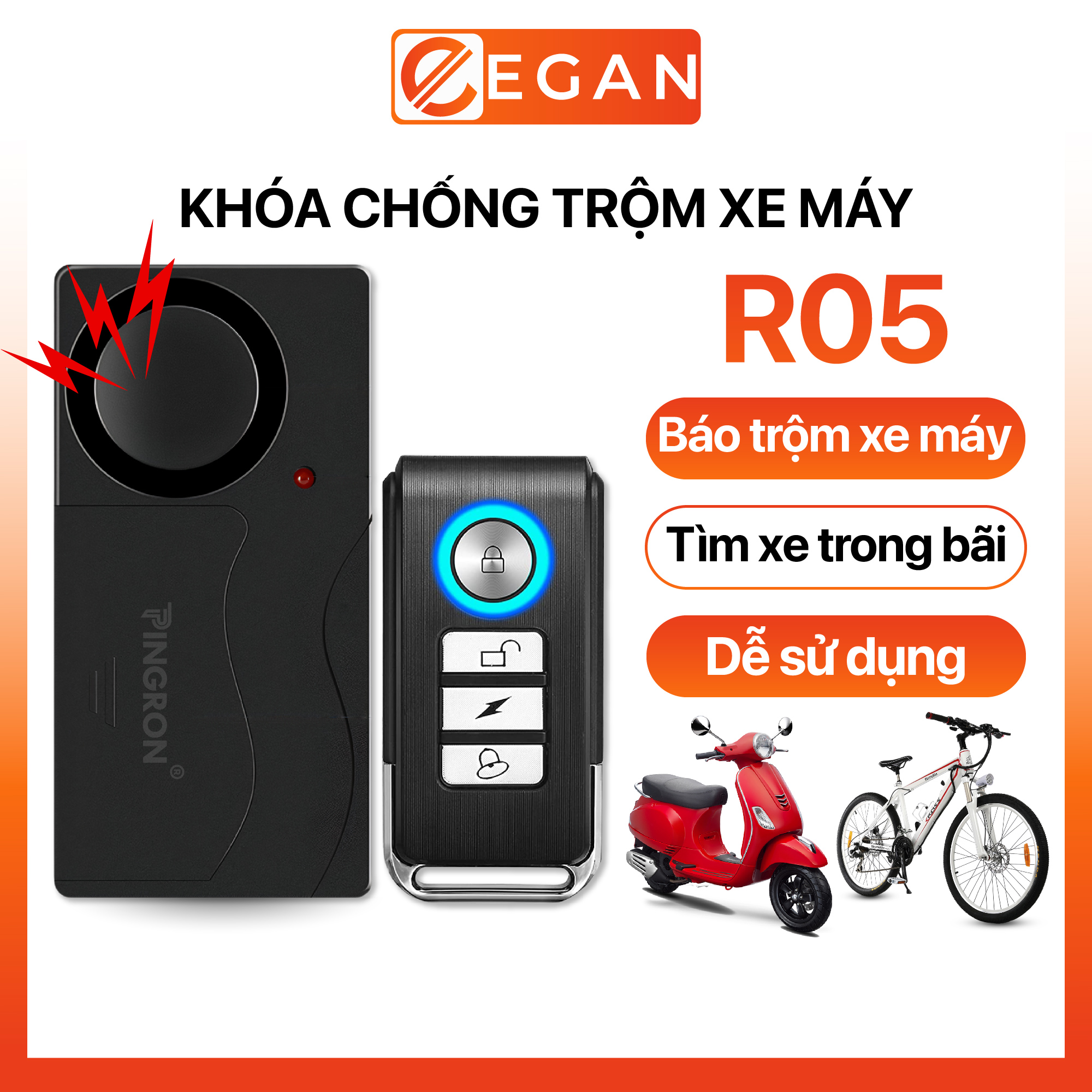 Khóa chống trộm xe máy khóa xe máy thông minh bộ tìm xe trong bãi PR-R05 Pingron thiết bị chống trộm xe máy bảo hành 12 tháng