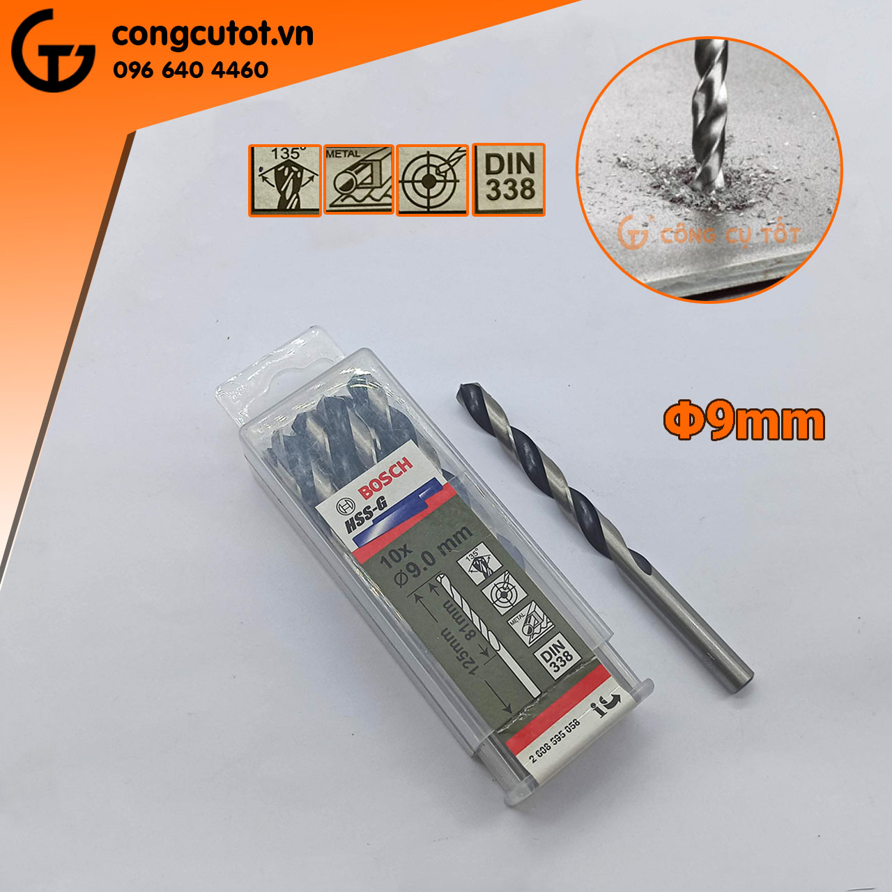 Hộp 5 mũi khoan inox Bosch thép gió HSS-G Chuyên sử dụng để khoan các lỗ khoan trên bề mặt inox, sắt, thép,... Sản xuất theo tiêu chuẩn Đức DIN 338 chất lượng cao cấp