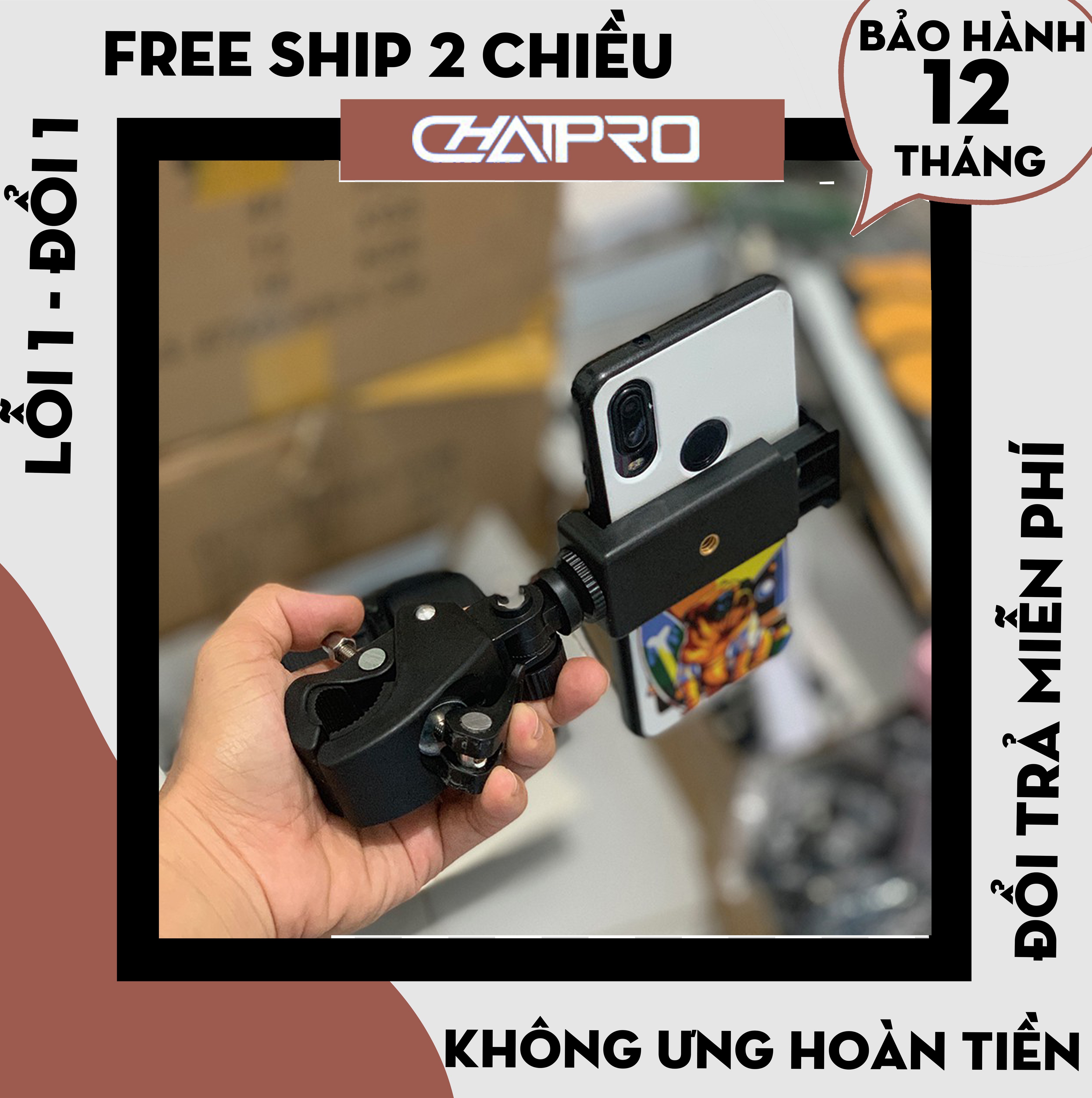 Giá đỡ kẹp điện thoại gắn vào tripod livestream tặng kèm chân đèn