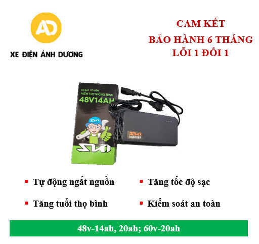 Sạc xe đạp điện, xe máy điện 48v-14ah/20ah, 60v-20ah, tự động ngắt, chống phồng bình