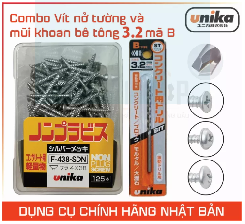 Combo mũi khoan bê tông unika b3.2 + vít f-432