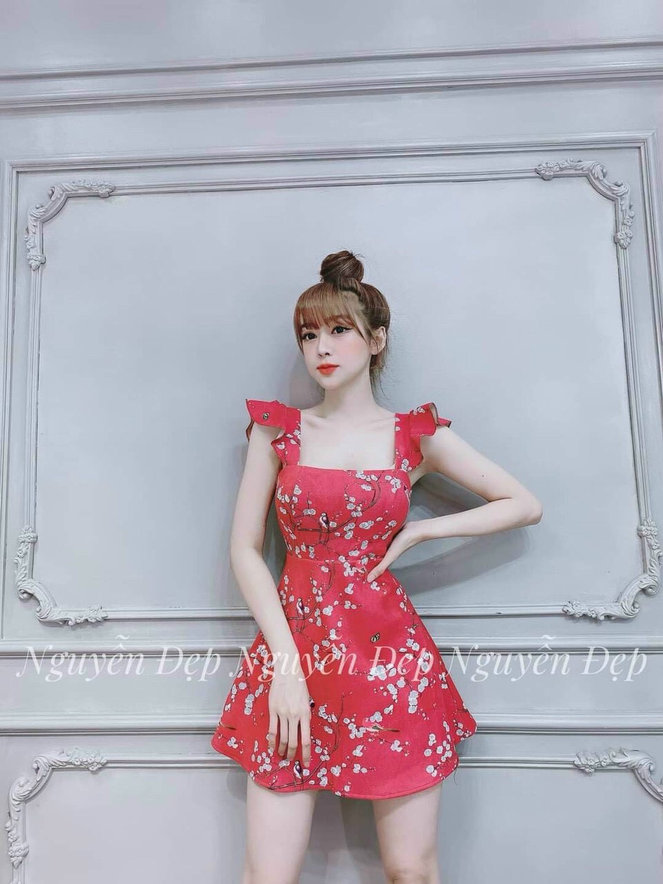 [HCM]Đầm Body 2 Dây Vai Phôi Cổ Vuông in Hoa (Có Mút) Dự Tiệc Dao Phố Siêu Xinh .QC